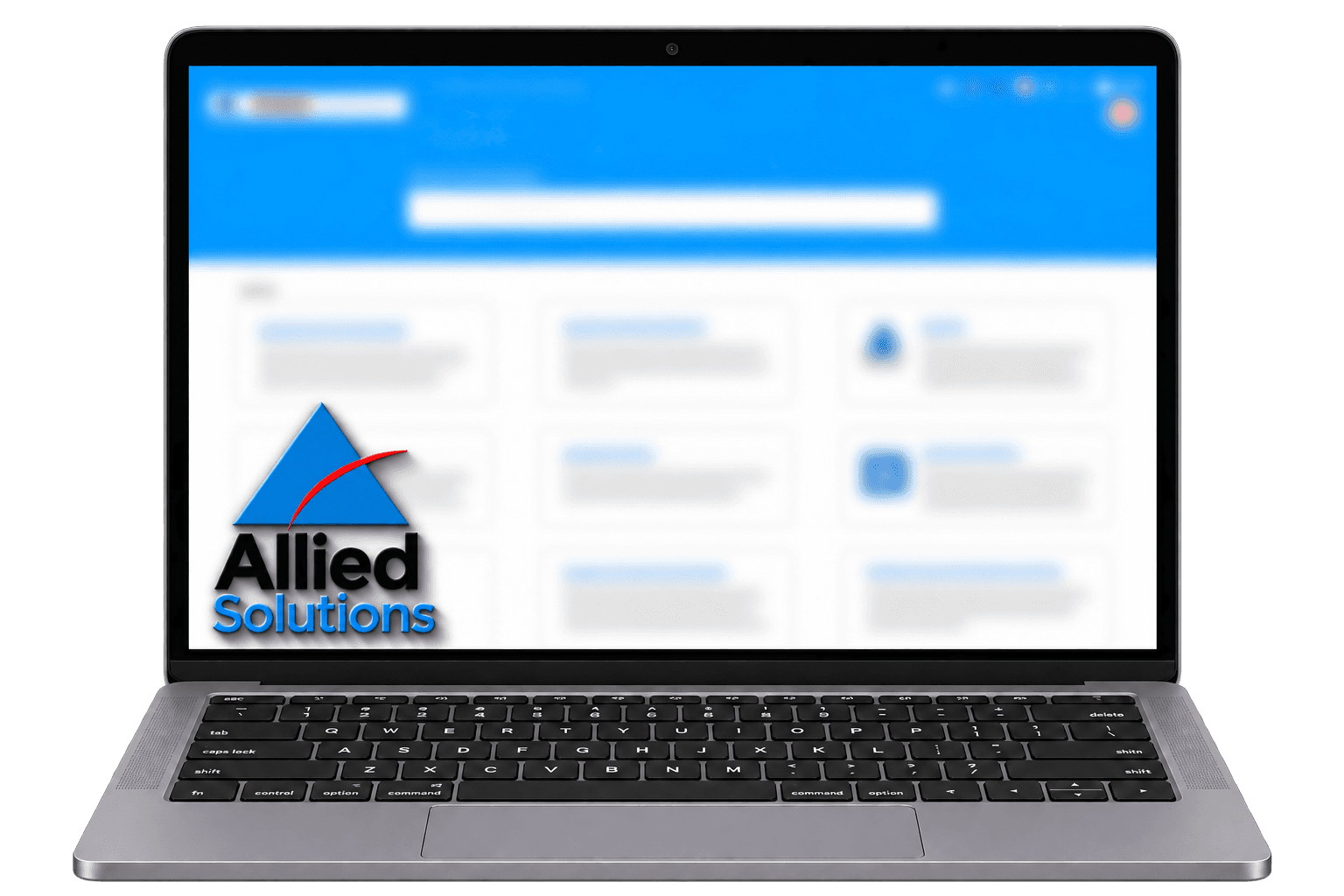 Allied Solutions portal on a laptop, with screen details blurred